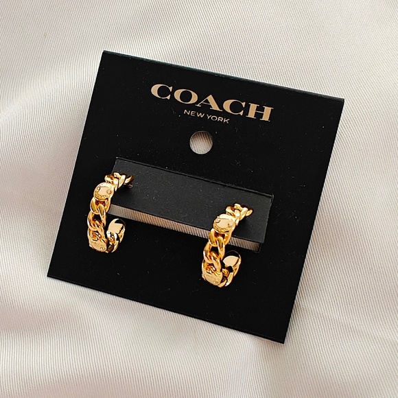 Coach Jewelry - New Coach Rivet Chain Hoop Earrings Gold CBW13 $88